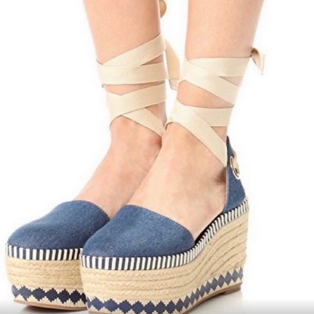 Tory Burch Dandy Denim Espadrille Wedge Sandal - size 10M